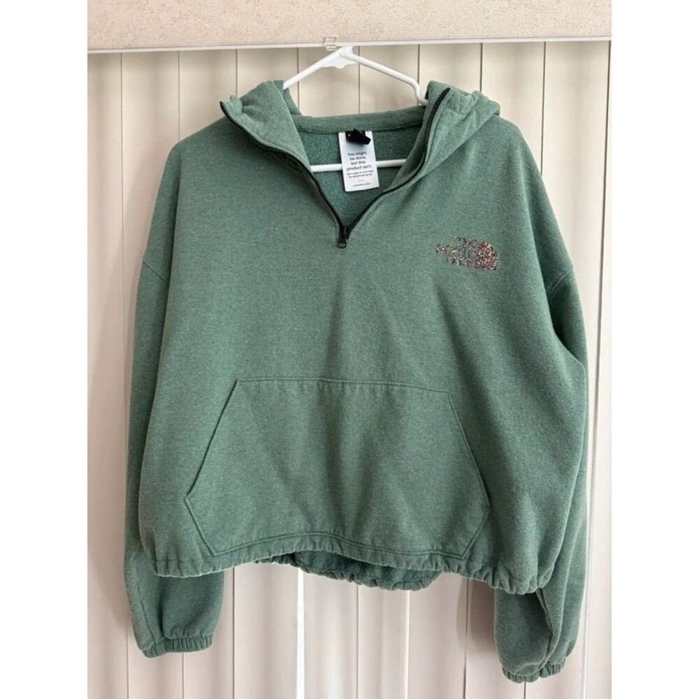 Sage Green Half-Zip Crop Hoodie by The North Face Sz Large